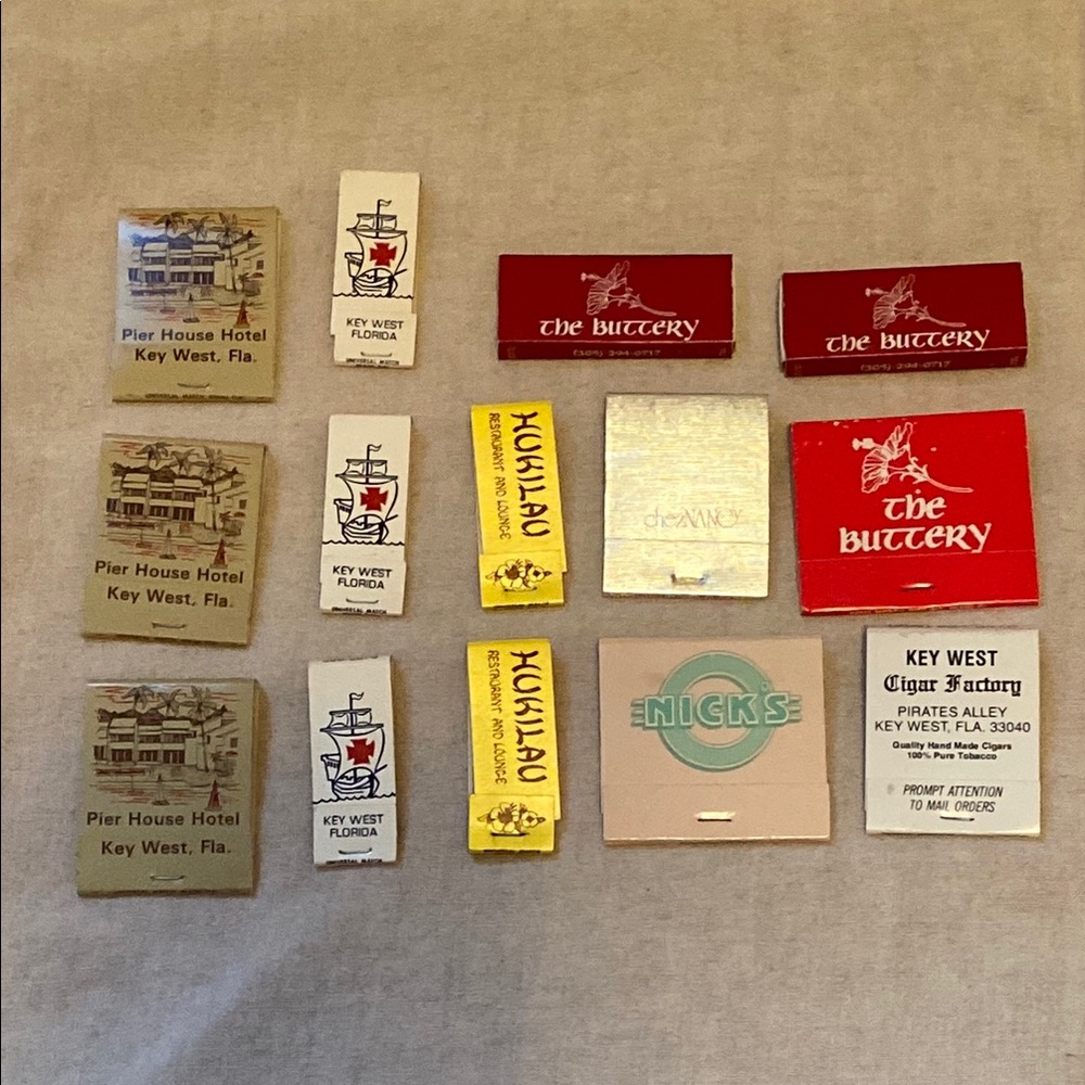 Collection of vintage Key West matchbooks.
Circa 1980s 
All unused and unstruck.